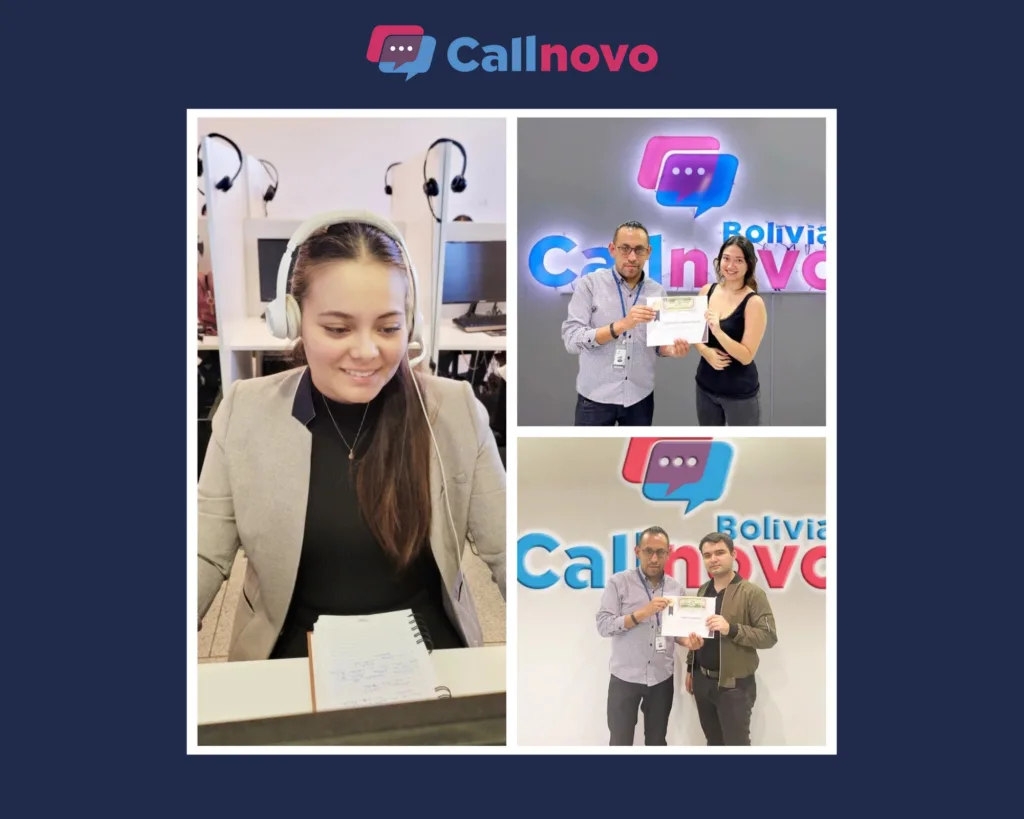 A Bolivia call center outsourcing agent enhancing product knowledge to improve customer support, while two high-performing agents are recognized with awards and bonuses, showcasing Callnovo’s commitment to reducing call center turnover and fostering long-term agent success.