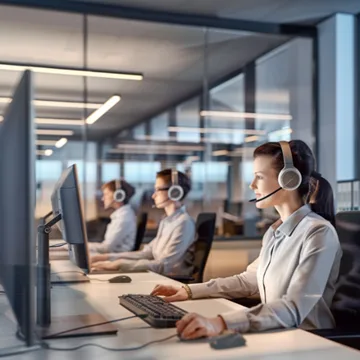 Callnovo Contact Center is displayed with 3 German customer service personnel actively-engaging with banking institutions' clientele, visualizing Callnovo’s commitment to top-tier German-based digital banking outsourcing solutions and cultural competency which resonate with the innovative, inclusive nature of banking & financial institutions, offering superb customer service excellence that leads to long-term business growth & success.