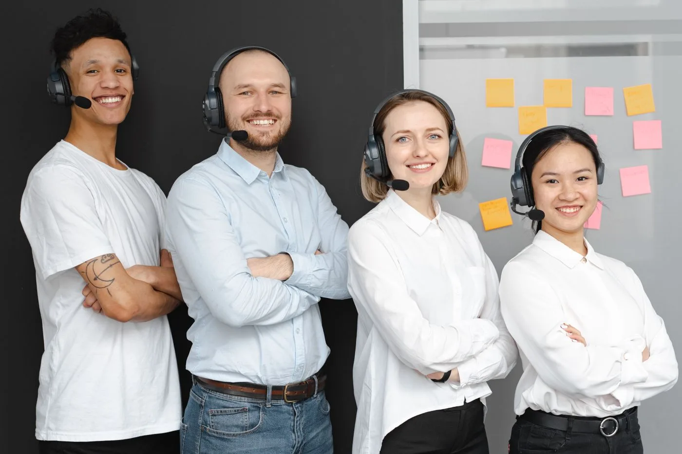 Smiling customer service team