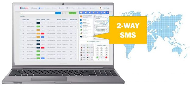 A laptop demonstrates Callnovo Contact Center's two way SMS solutions which are featured in its internally-developed global cloud-based SaaS CRM and Communications platform.