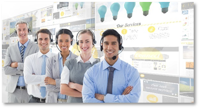 A five-person client success manager (management) team smiles for the camera as they highlight their call center’s best features: tailorable outsourcing solutions, 24/7 support, ample industry support, and a dynamic service background to meet your business’ long-term service needs.