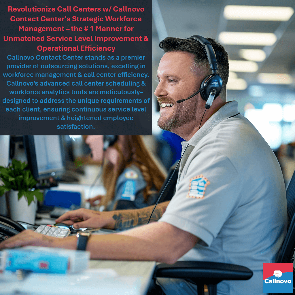 Revolutionize Call Centers w/ Strategic Workforce Management – the # 1 Manner for Unmatched Service Level Improvement & Operational Efficiency: Callnovo Contact Center stands as a premier provider of outsourcing solutions, excelling in workforce management & call center efficiency. Callnovo’s advanced call center scheduling & workforce analytics tools are meticulously–designed to address the unique requirements of each client, ensuring continuous service level improvement & heightened employee satisfaction.