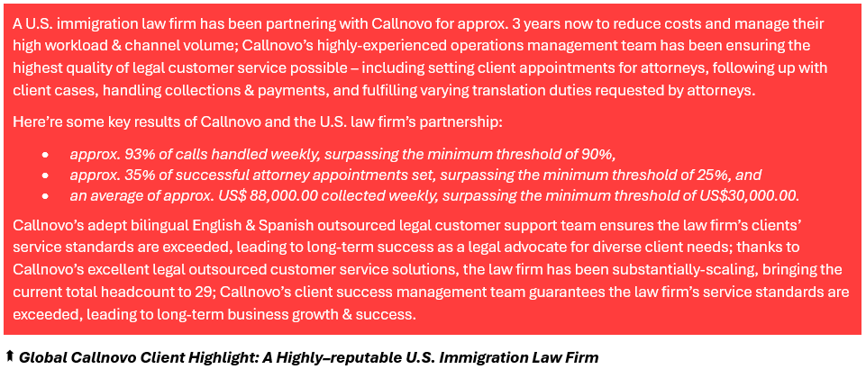 Global Callnovo Client Highlight: A Highly–reputable U.S. Immigration Law Firm