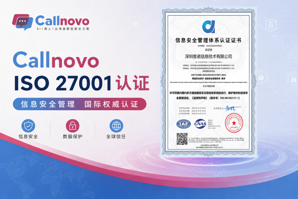 Callnovo全球呼叫中心ISO 27001认证